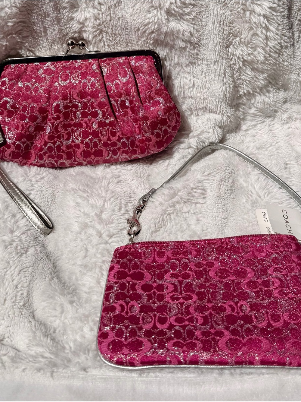NWT Coach Raspberry Lurex Wristlet and Kisslock Pouch Duo